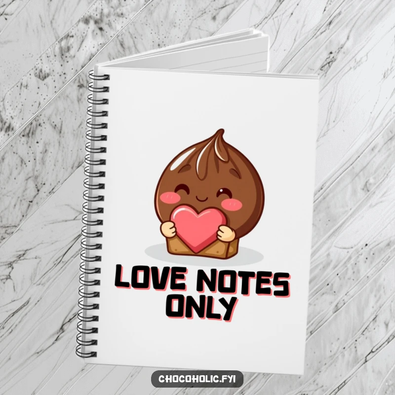 Funny shy chocolate truffle notebook with a rosy blush, ideal for love notes and sweet thoughts.