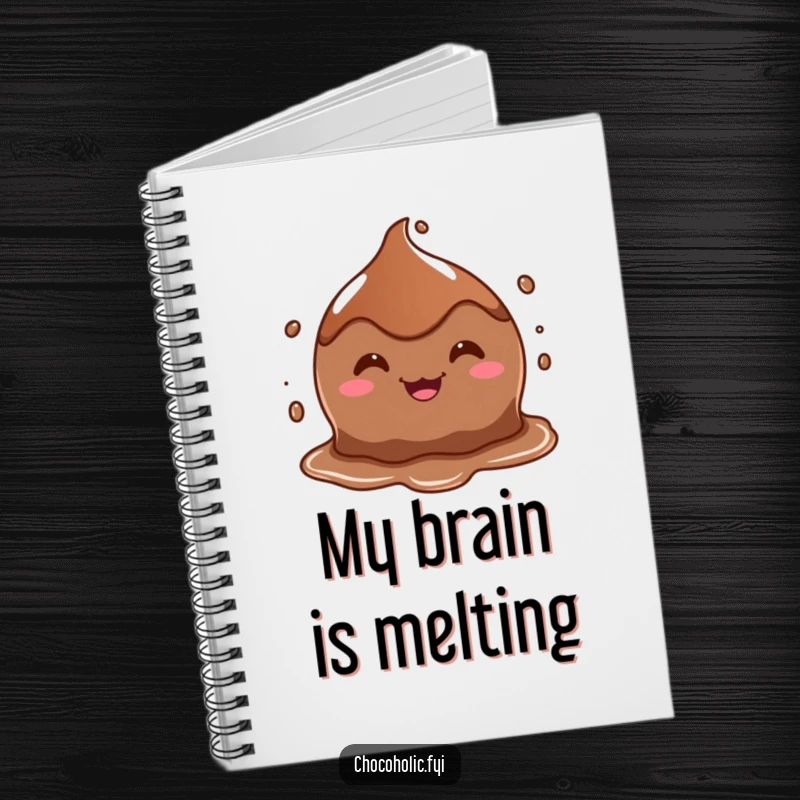 Funny notebook with a melting chocolate puddle character and a goofy grin, great for notes and journaling.