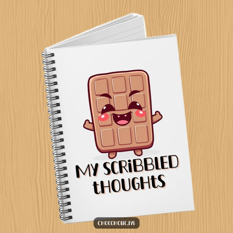 Funny notebook featuring a chocolate bar character with comically crossed eyes and a giggle, perfect for jotting down funny ideas.