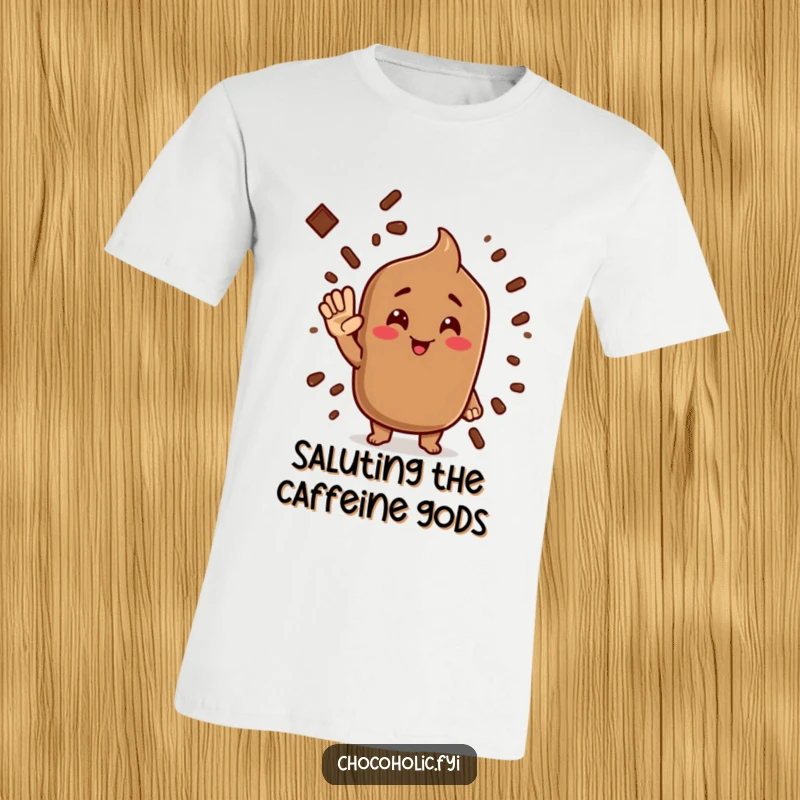 Funny cocoa powder t-shirt featuring a character giving a silly salute, perfect for expressing lighthearted fun.