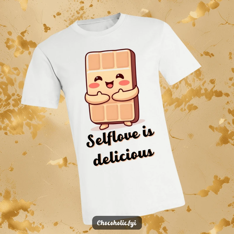 Funny Kawaii chocolate bar giving itself a warm hug, a delightful and humorous t-shirt design.