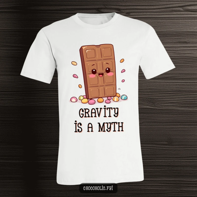 Funny T-Shirt: A kawaii chocolate bar character trips and scatters candy adorably. Ideal for fans of cute, funny, and relatable apparel.