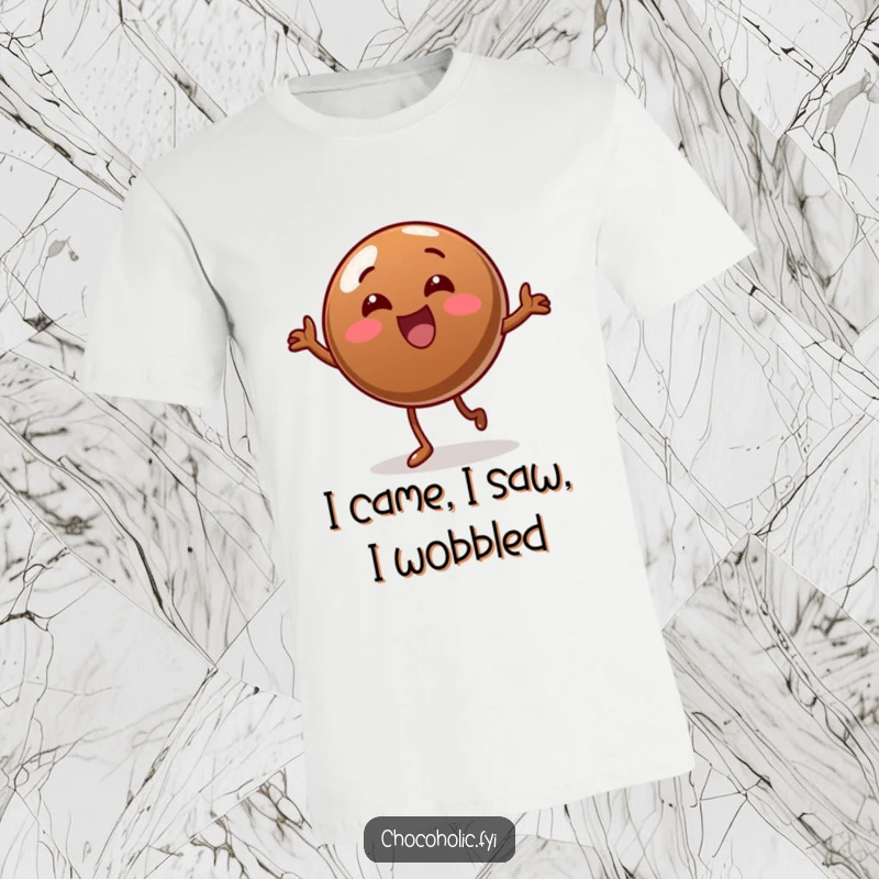 Funny T-Shirt: A round chocolate candy captured mid-wobble dance, embodying pure, unadulterated, hilarious joy.