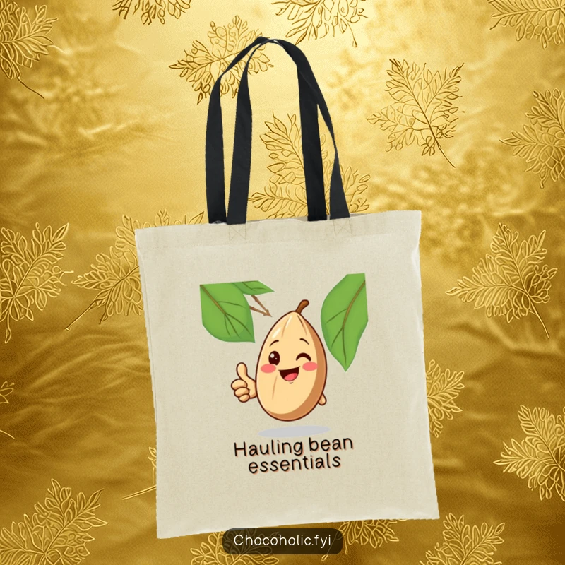 Funny Tote Bag: A smiling cocoa bean gives a thumbs up, perfect for carrying your belongings with a positive attitude.